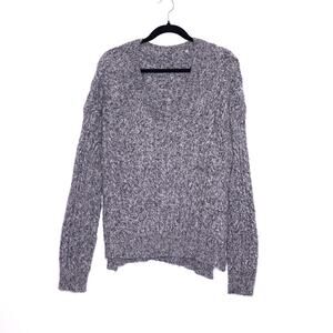 VINCE Cable Knit Sweater Grey Wool Blend V-Neck Oversize Pullover Women's S
